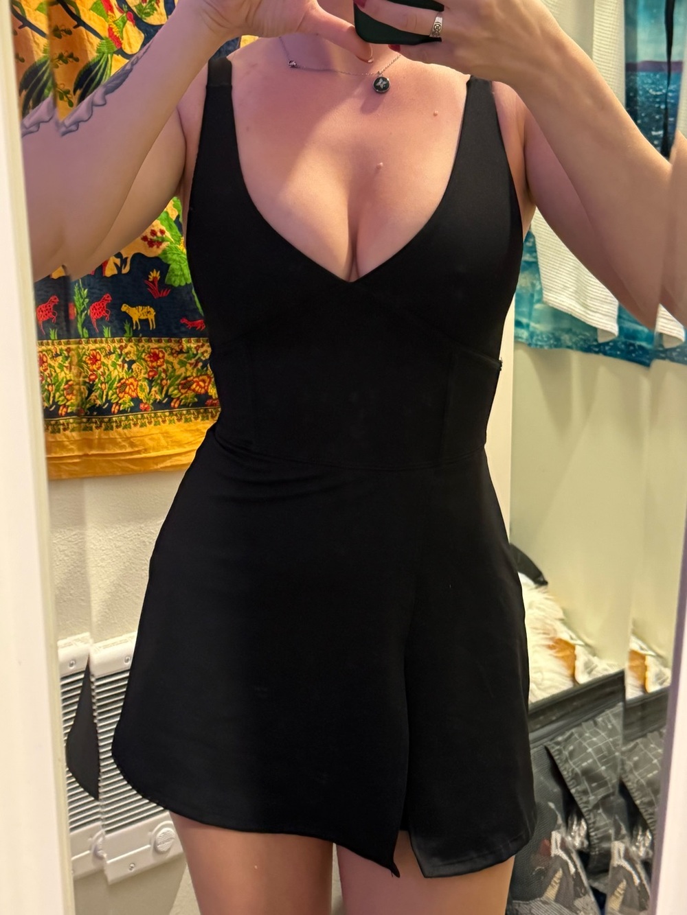 Black V-Neck Sleeveless Romper athlesure open slit skirt altar’s state
